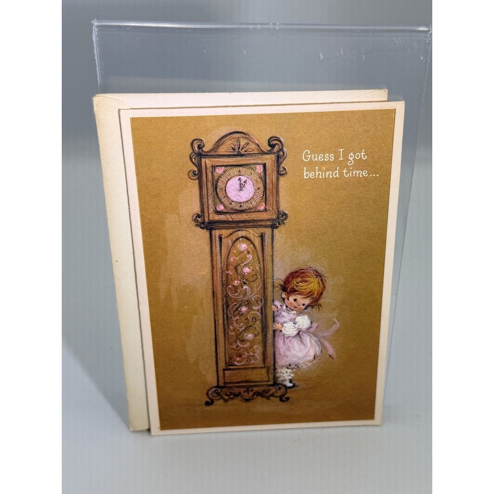 Vintage Hallmark Charmers Belated Birthday Greeting Card Girl Grandfather Clock